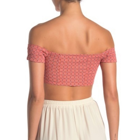 Free People Red Off-The-Shoulder Crop Top - Picture 3 of 3